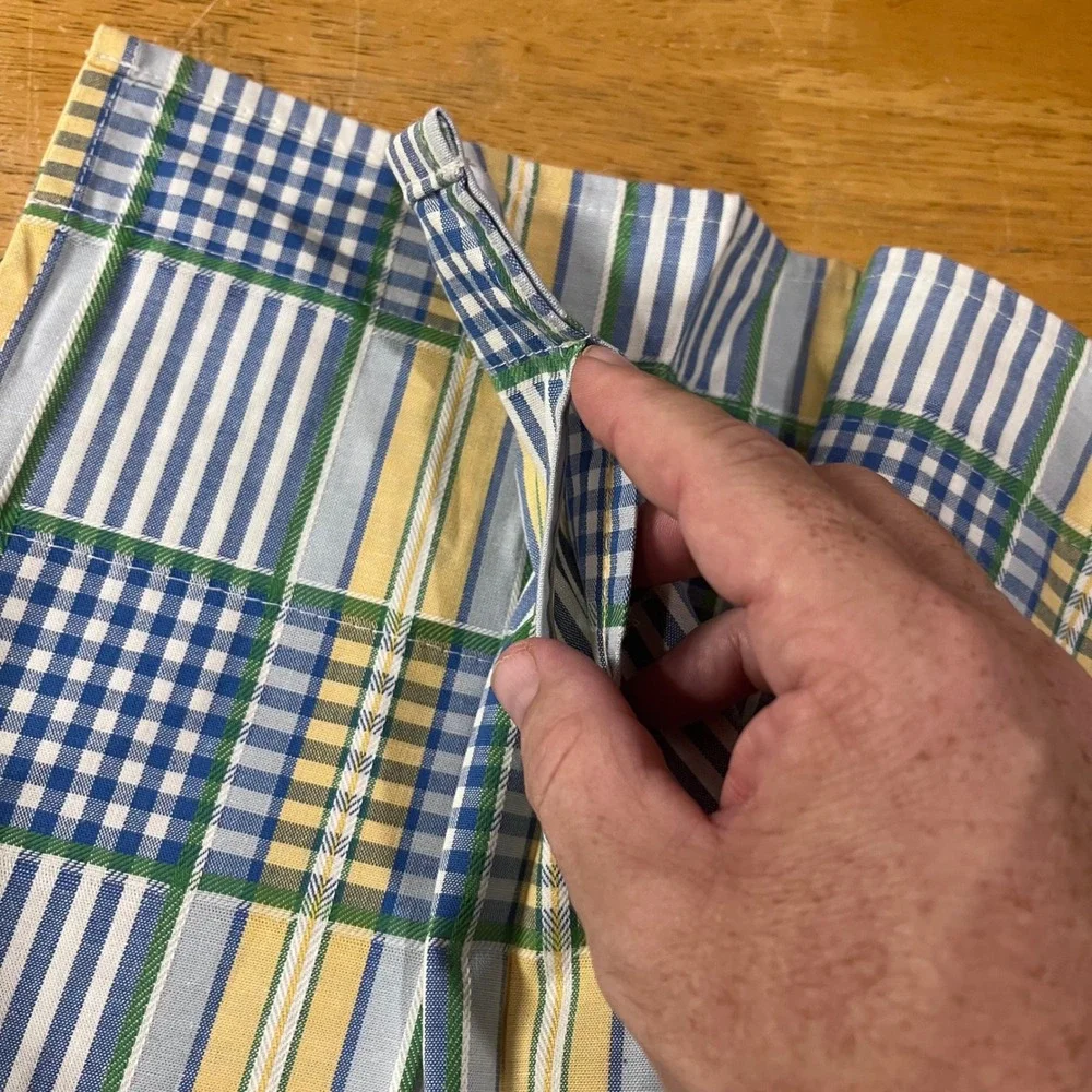 Waverly Valley Lake Plaid Gingham Valance Blue Yellow 82x16 Cottagecore
